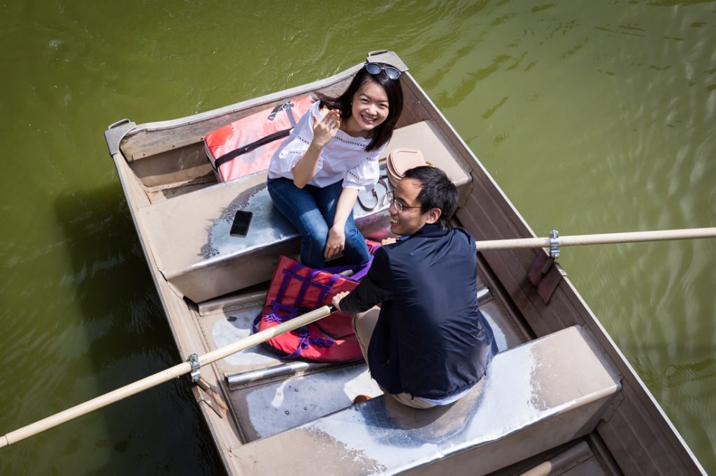 Marriage proposal in Central Park lake for an article on a Central Park lake proposal