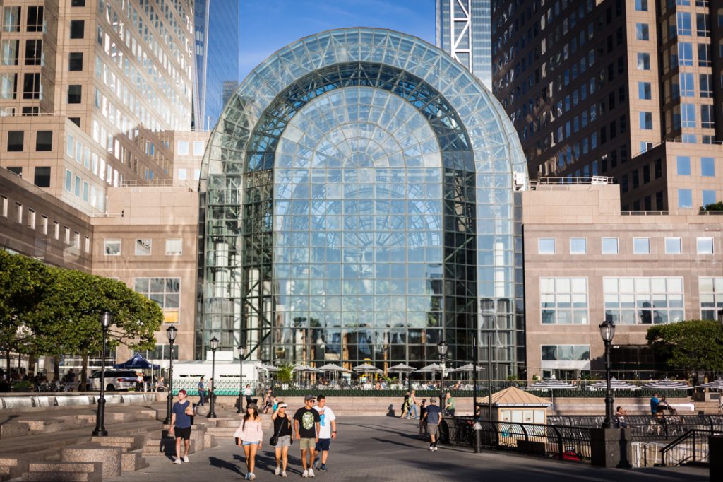 Exterior of Brookfield Place for an article on public atriums as an option for NYC rainy day photo shoot locations