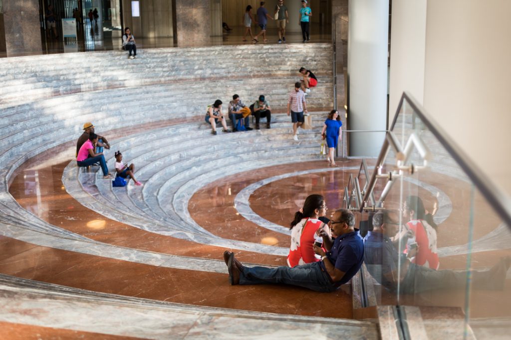 Interior of Brookfield Place for an article on public atriums as an option for NYC rainy day photo shoot locations