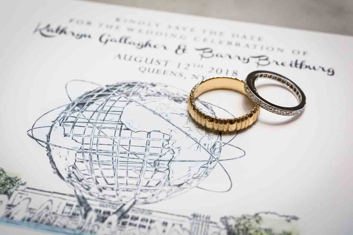Wedding rings and invitation for article on a Terrace on the Park wedding
