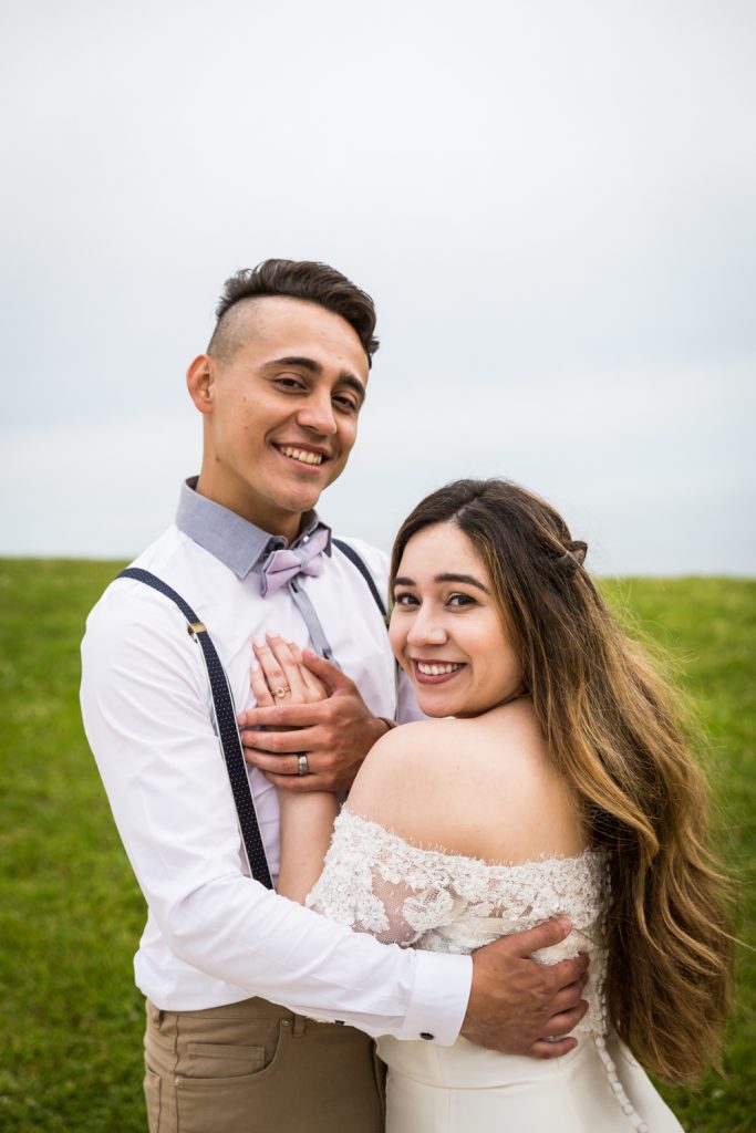 Portrait of bride and groom at Montauk Lighthouse wedding