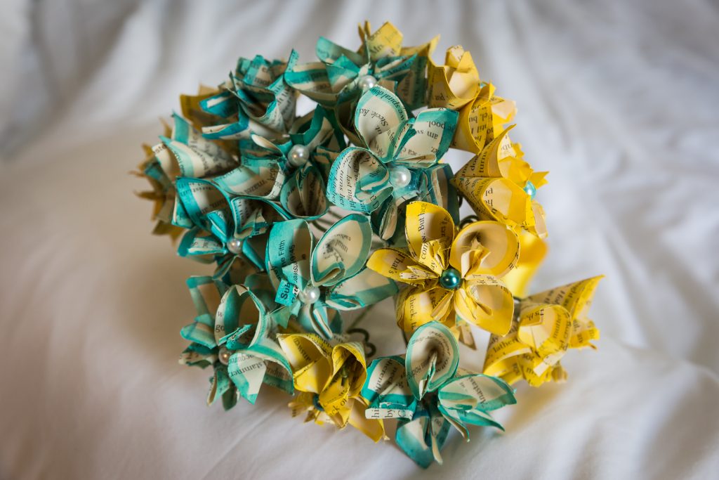 Paper bouquet for an article on bouquet and garter toss alternatives