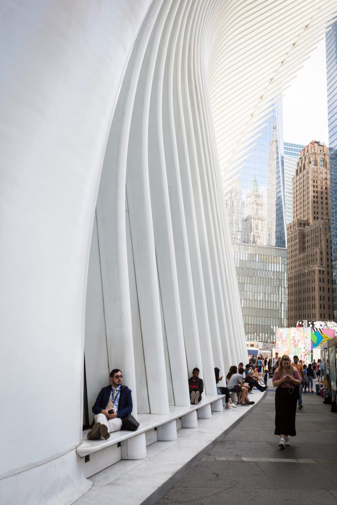 Outside the Oculus for an article on City Hall wedding portrait locations