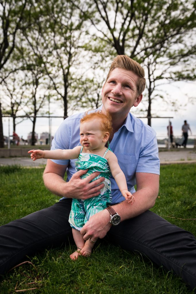 Smiling father and baby in a Hudson River Park Family Portrait