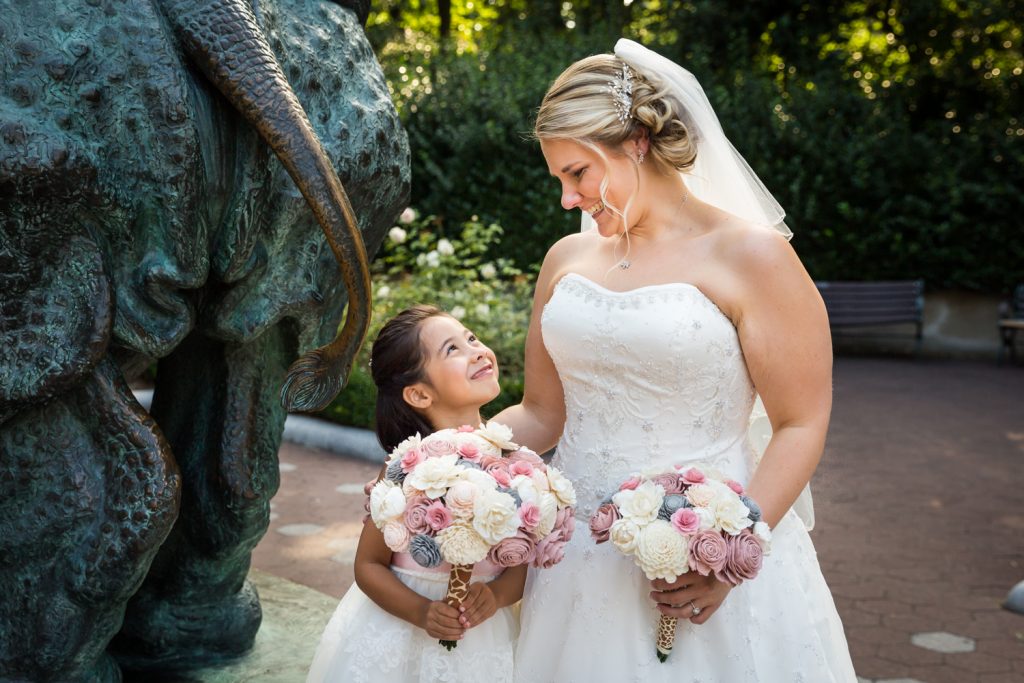 Bride and flower girl Bridal party at a Bronx Zoo wedding