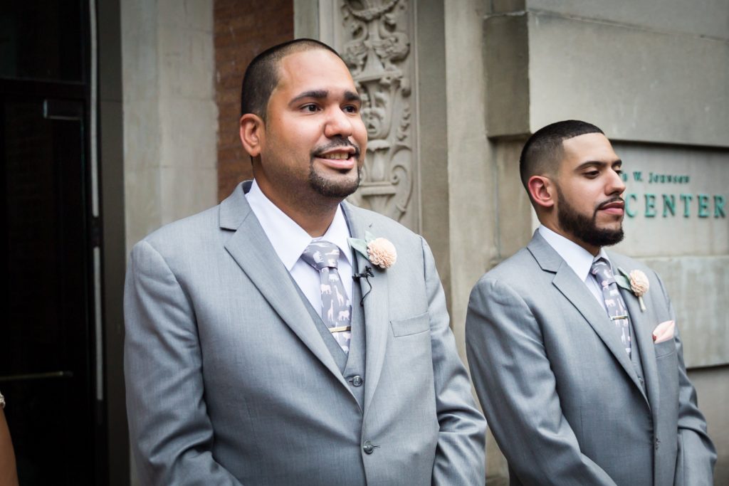 Groom and groomsman at a Bronx Zoo wedding