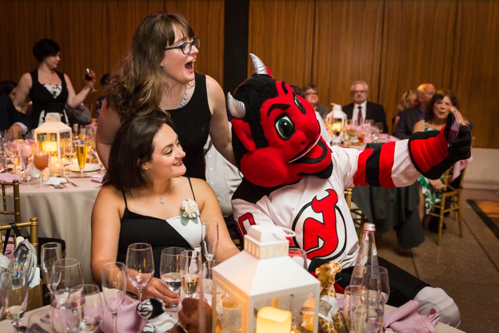 NJ Devil mascot and guests at a Bronx Zoo wedding