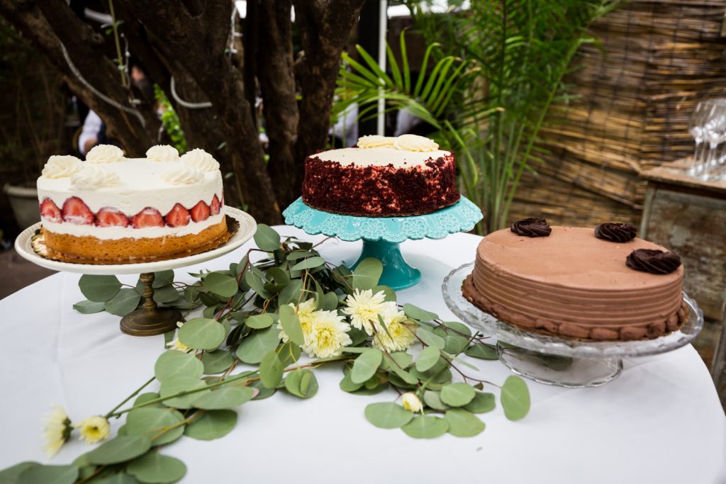 Three different wedding cakes for an article on the pros and cons of a restaurant wedding