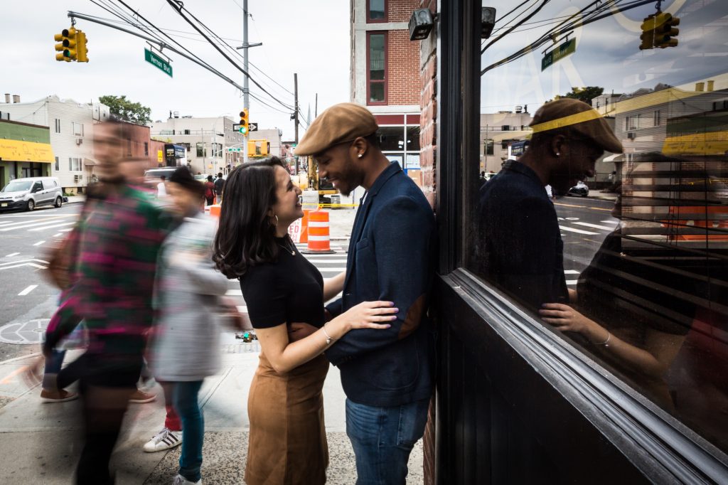 Couple during a Gantry Plaza State Park engagement portrait 