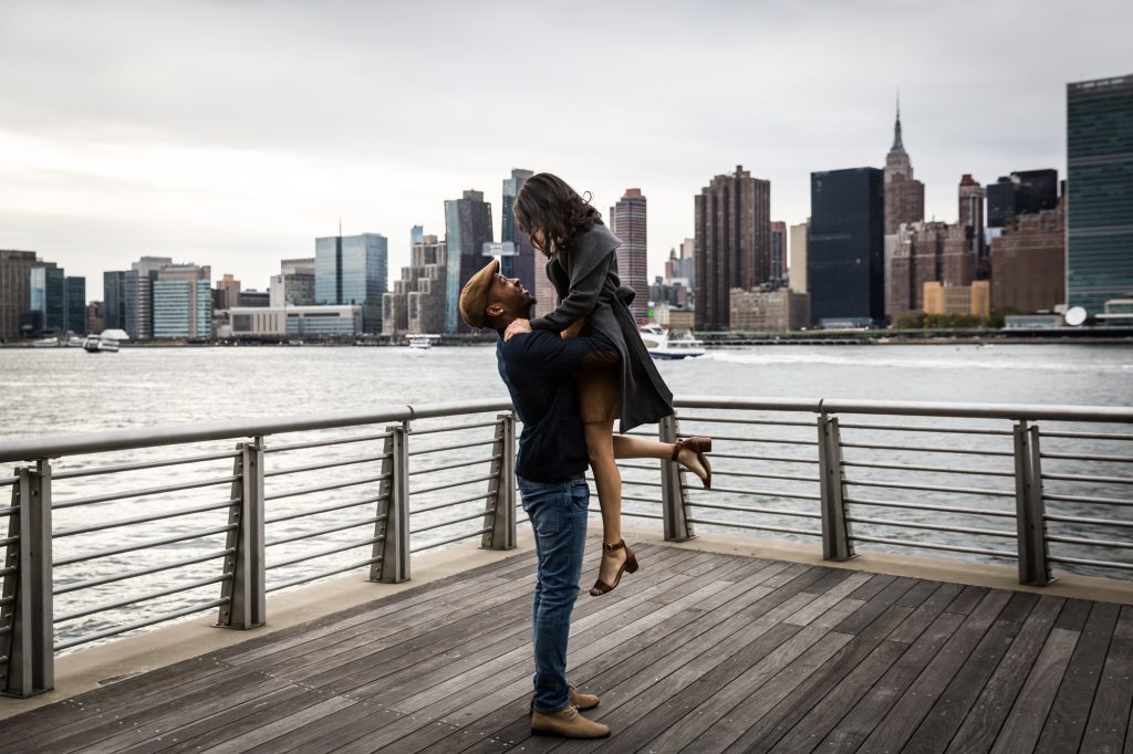 Couple during a Gantry Plaza State Park engagement portrait 