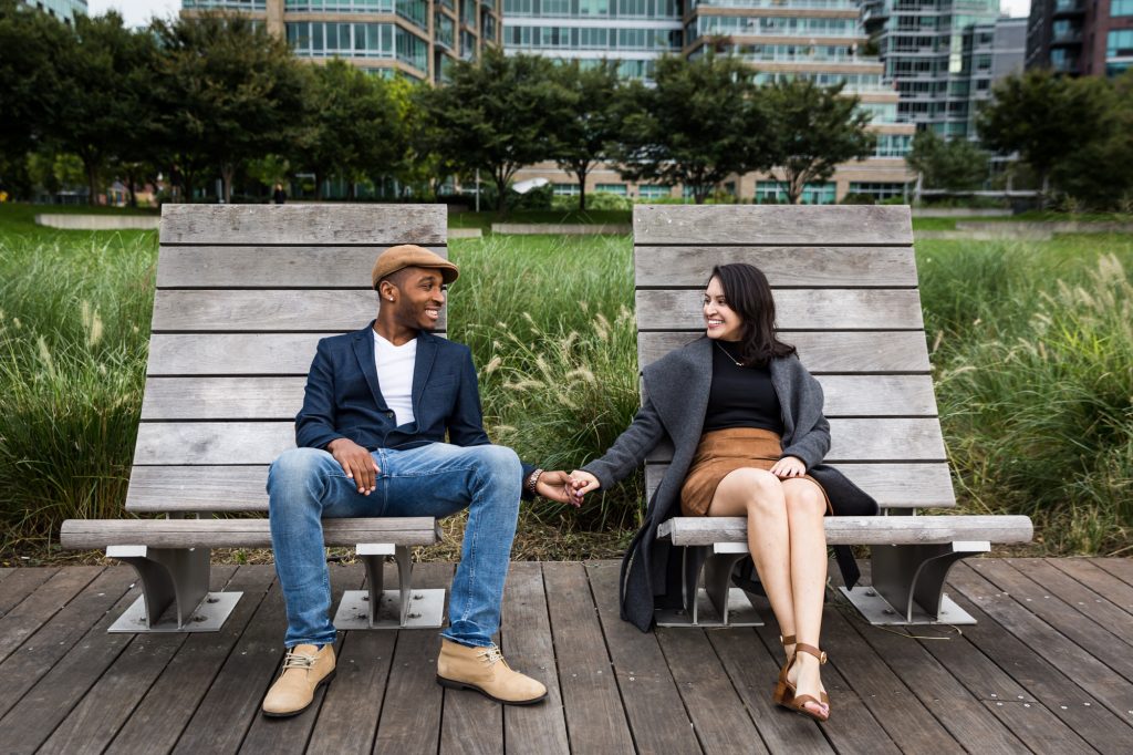 Couple during a Gantry Plaza State Park engagement portrait 