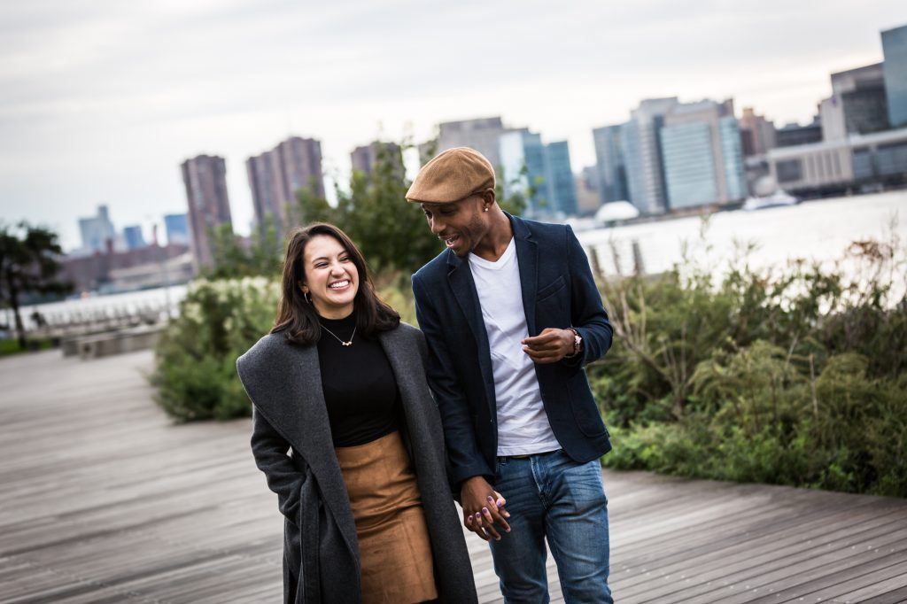 Couple during a Gantry Plaza State Park engagement portrait 