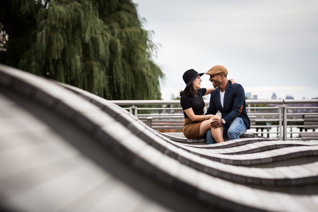 Couple during a Gantry Plaza State Park engagement portrait 