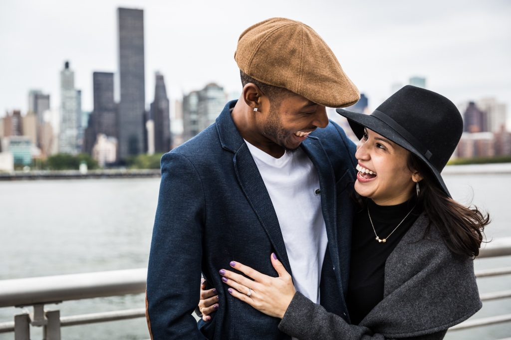 Couple during a Gantry Plaza State Park engagement portrait 