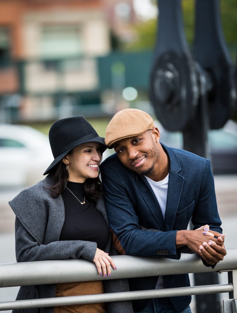 Couple smiling during a engagement shoot