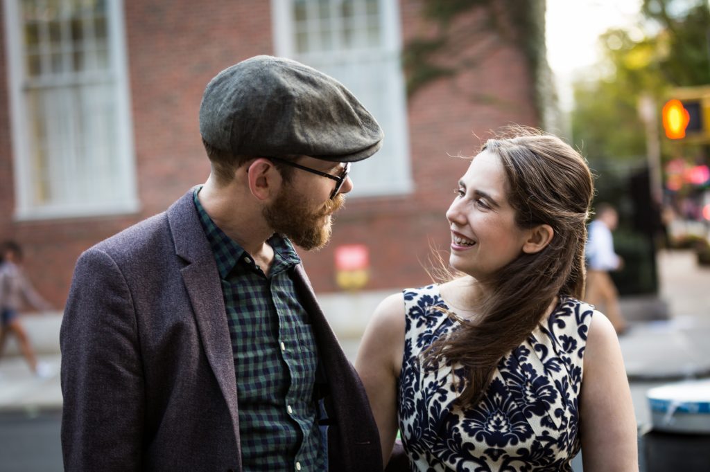 Couple photographed for a Greenwich Village engagement portrait