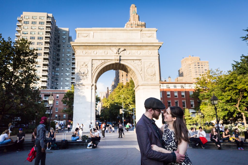 Couple photographed for a Greenwich Village engagement portrait