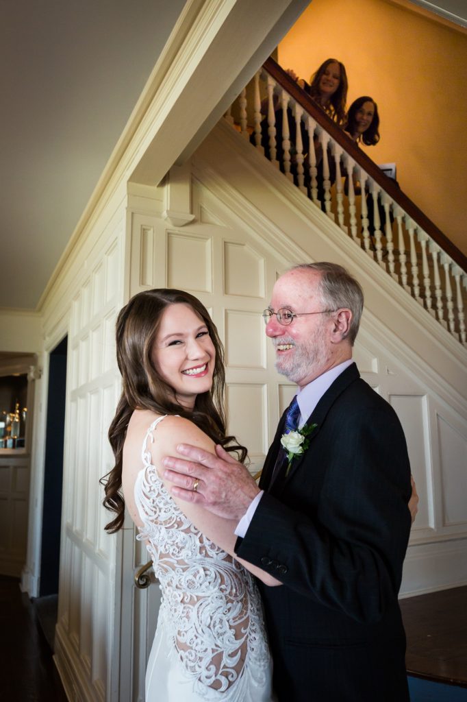 Father daughter first look at a Larchmont Shore Club wedding