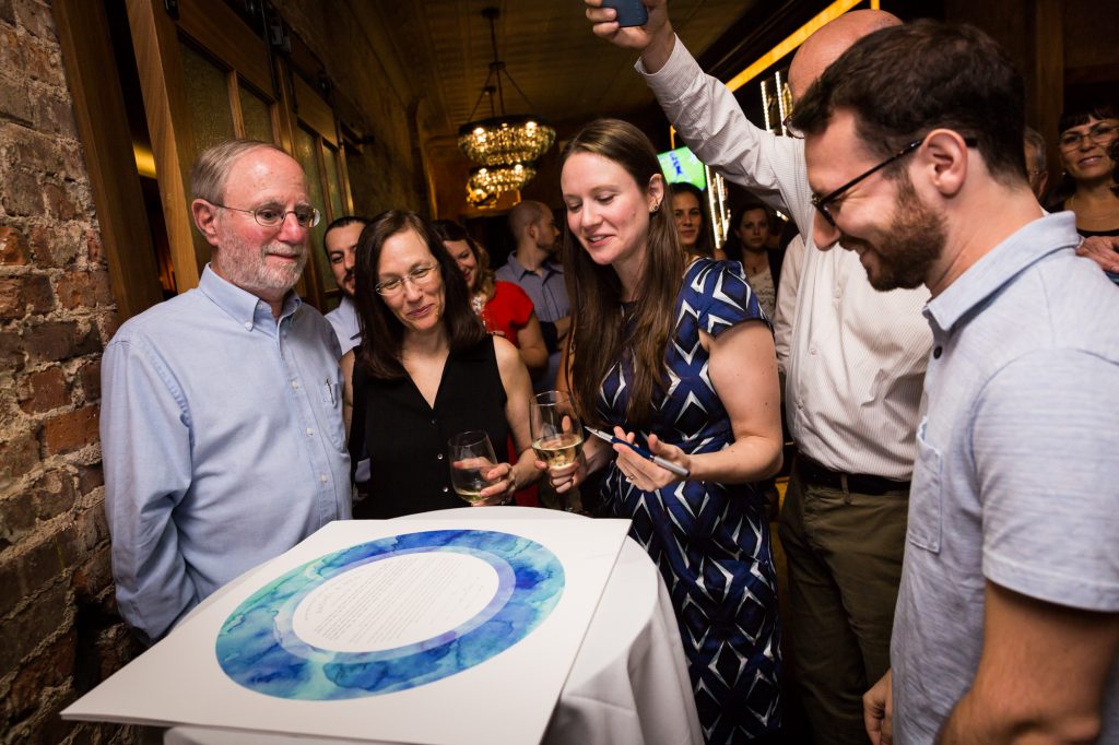 Bride at ketubah signing