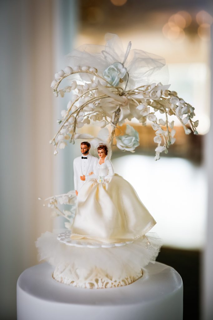 Vintage cake topper at a Larchmont Shore Club wedding