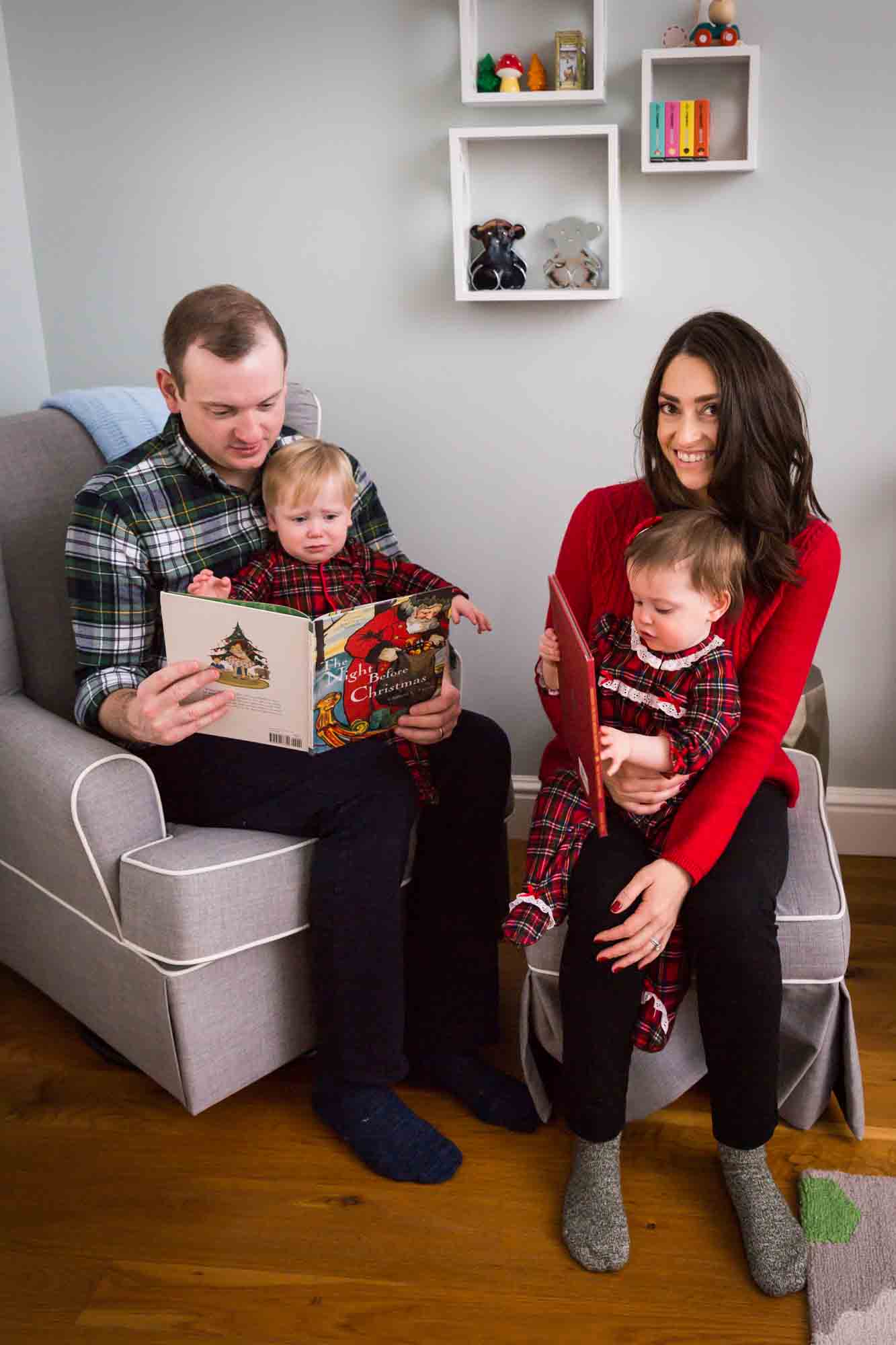 Family reading for article on how to get your kids to look into the camera