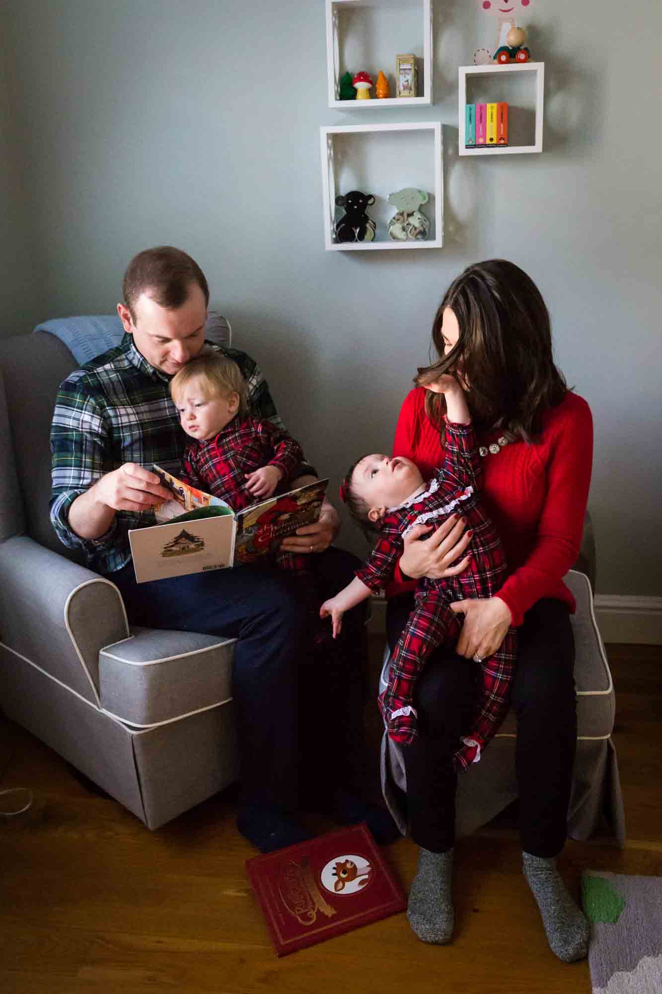 Family posed for article on how to get your kids to look into the camera