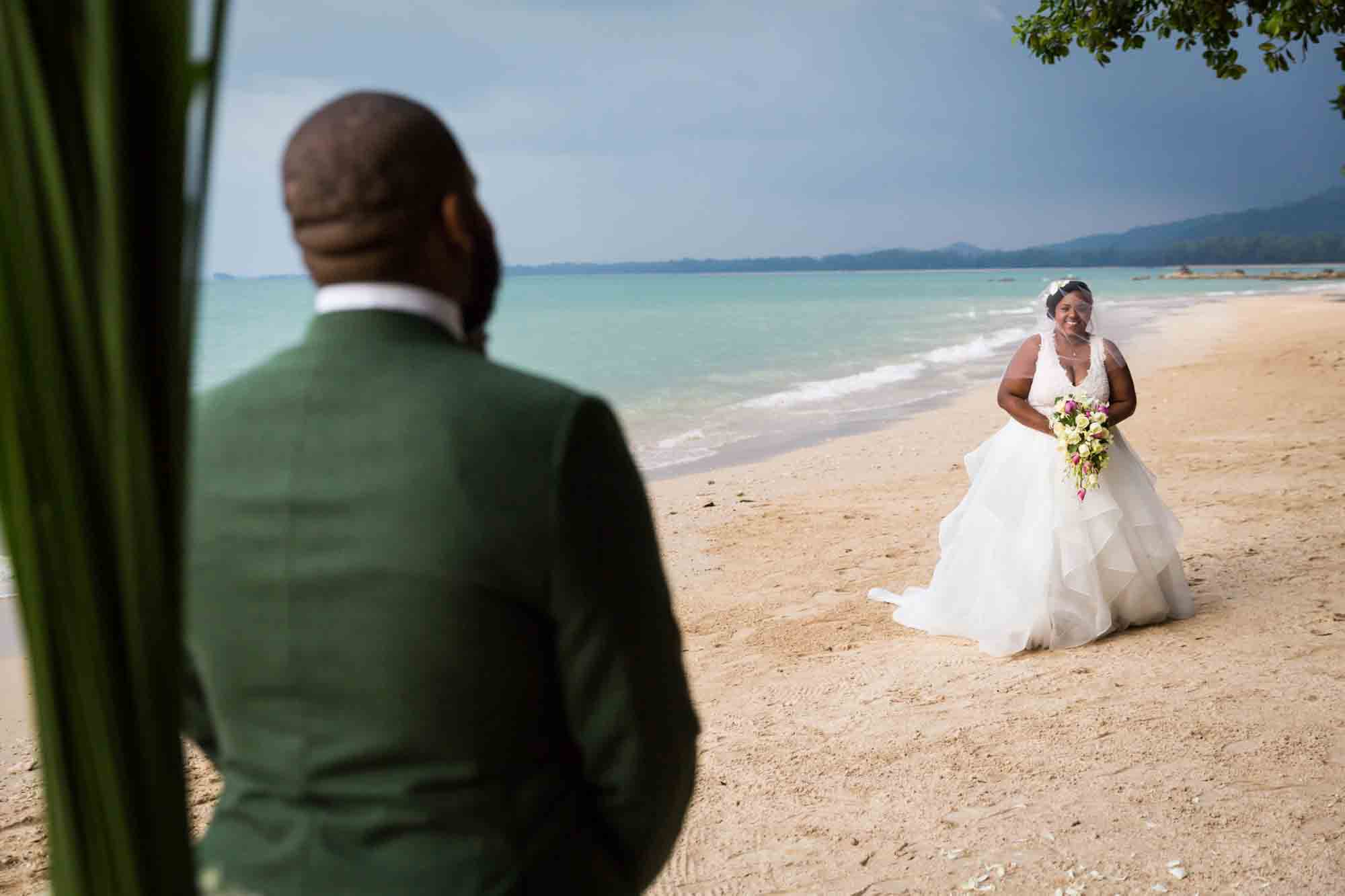 Groom seeing bride for first time for an article on destination wedding photography tips