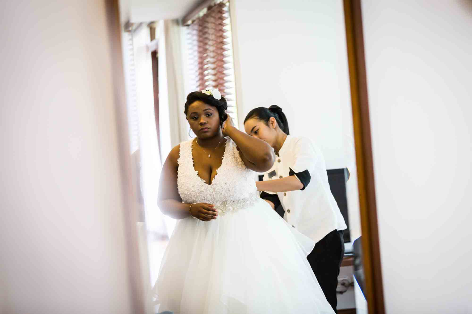 Bride getting ready for an article on destination wedding planning tips