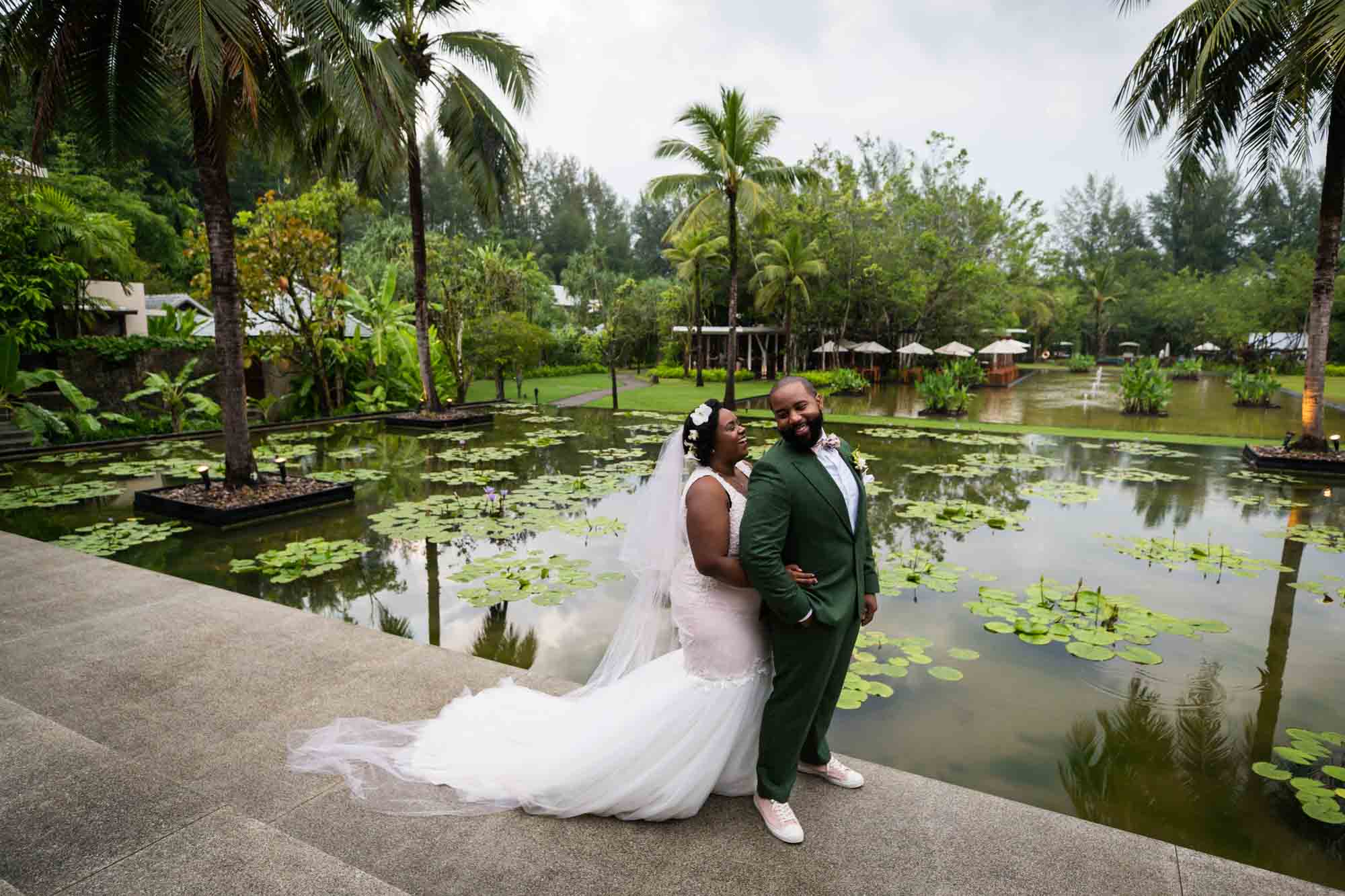 Bride and groom in Thailand for an article on destination wedding planning tips
