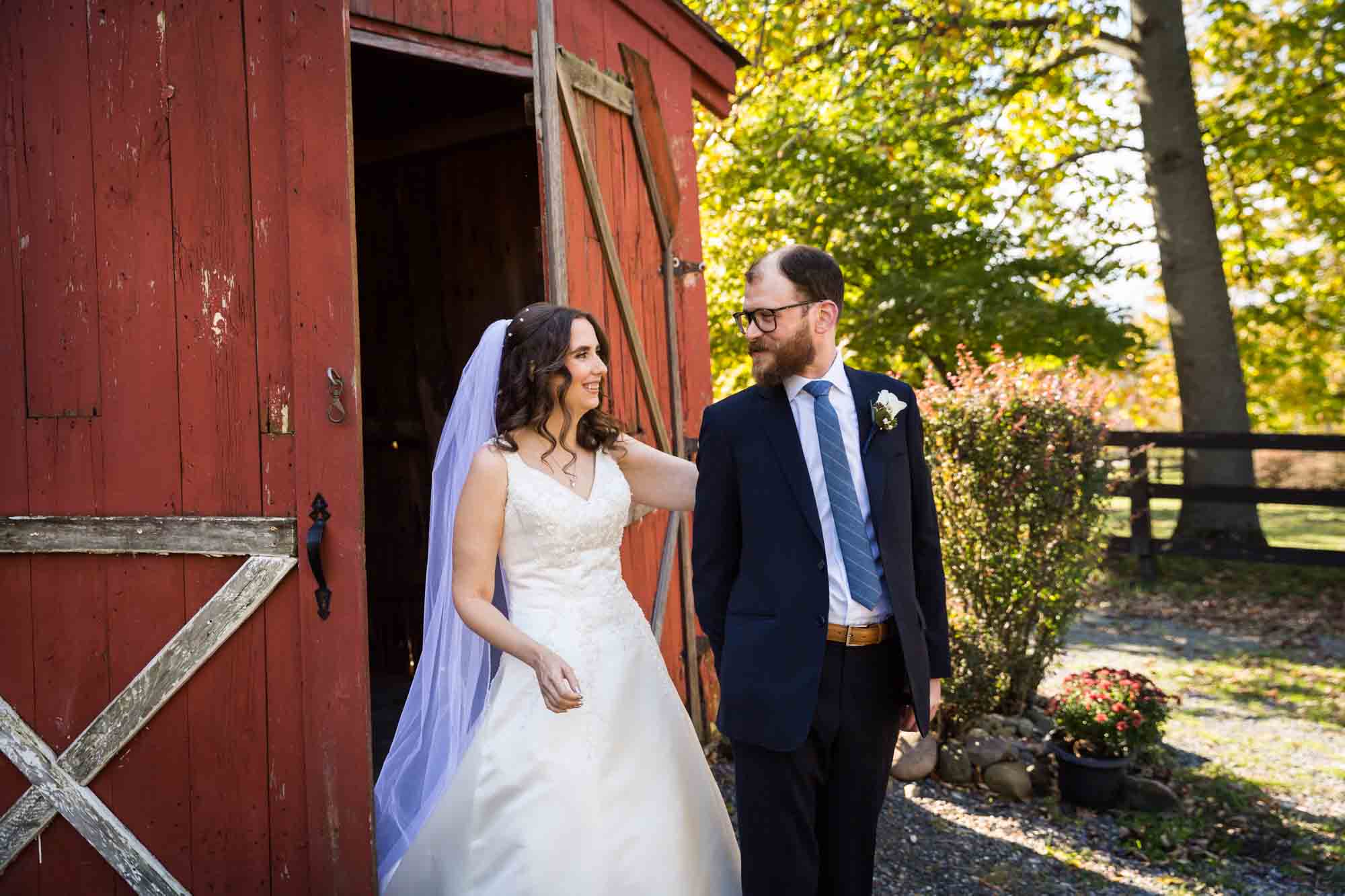 Bride and groom first look for an article on band vs DJ