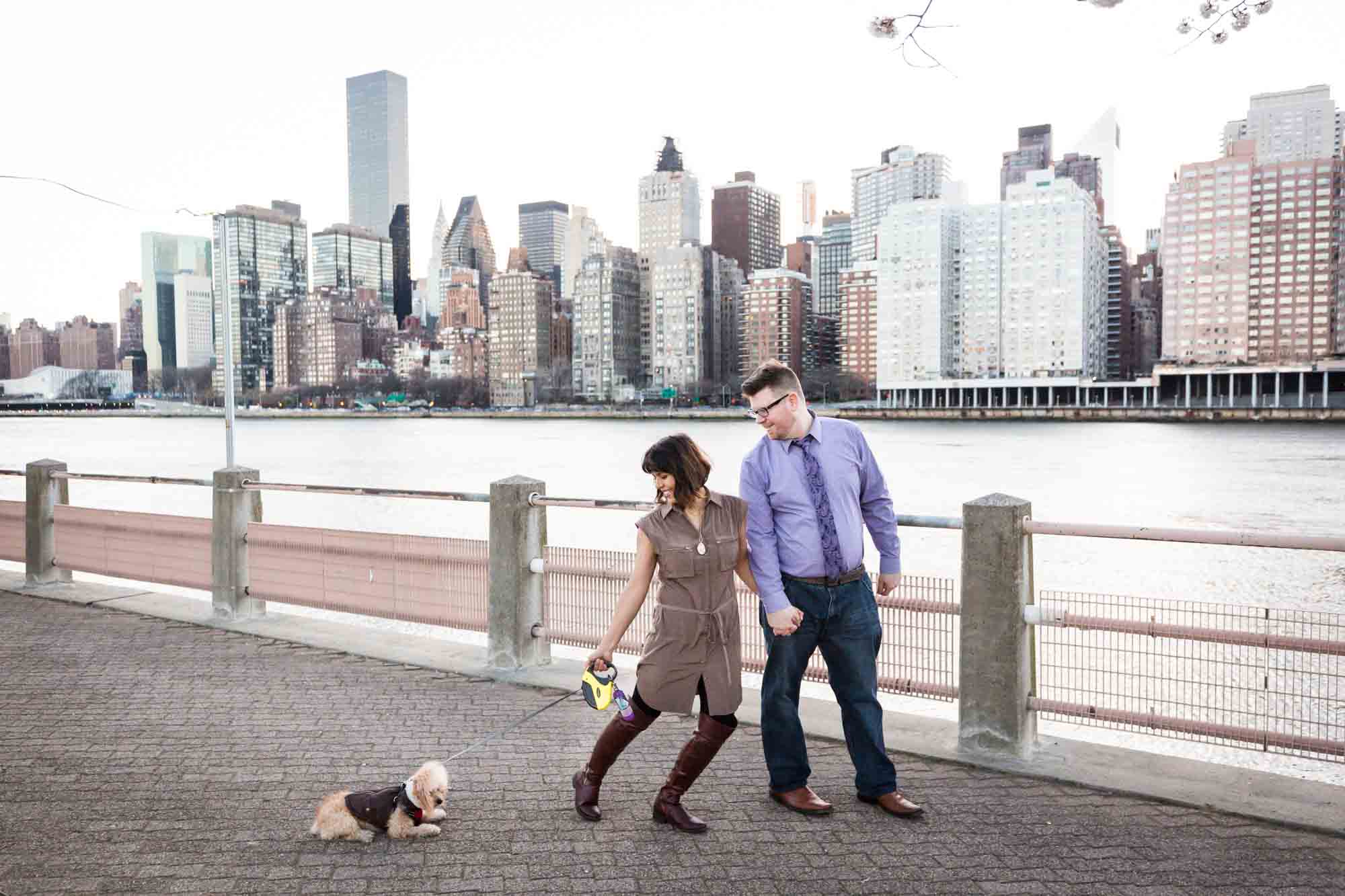 Roosevelt Island engagement portrait for an article on cherry blossom photo tips