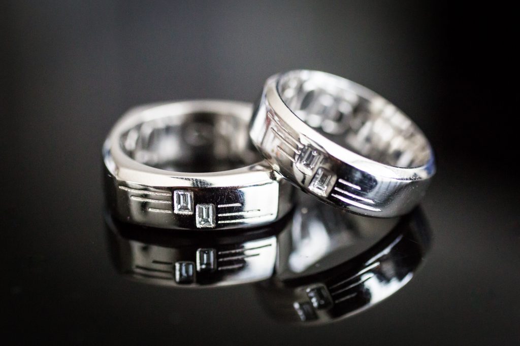 Platinum wedding rings at a same sex wedding celebration in Washington DC