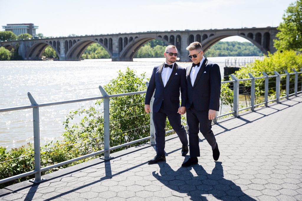 Portrait of groom and groom for a same sex wedding celebration in Washington DC