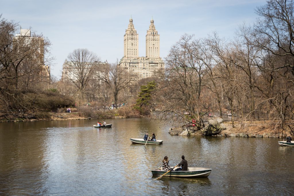 People rowing boats in Central Park Lake for an article on Central Park Lake proposal tips