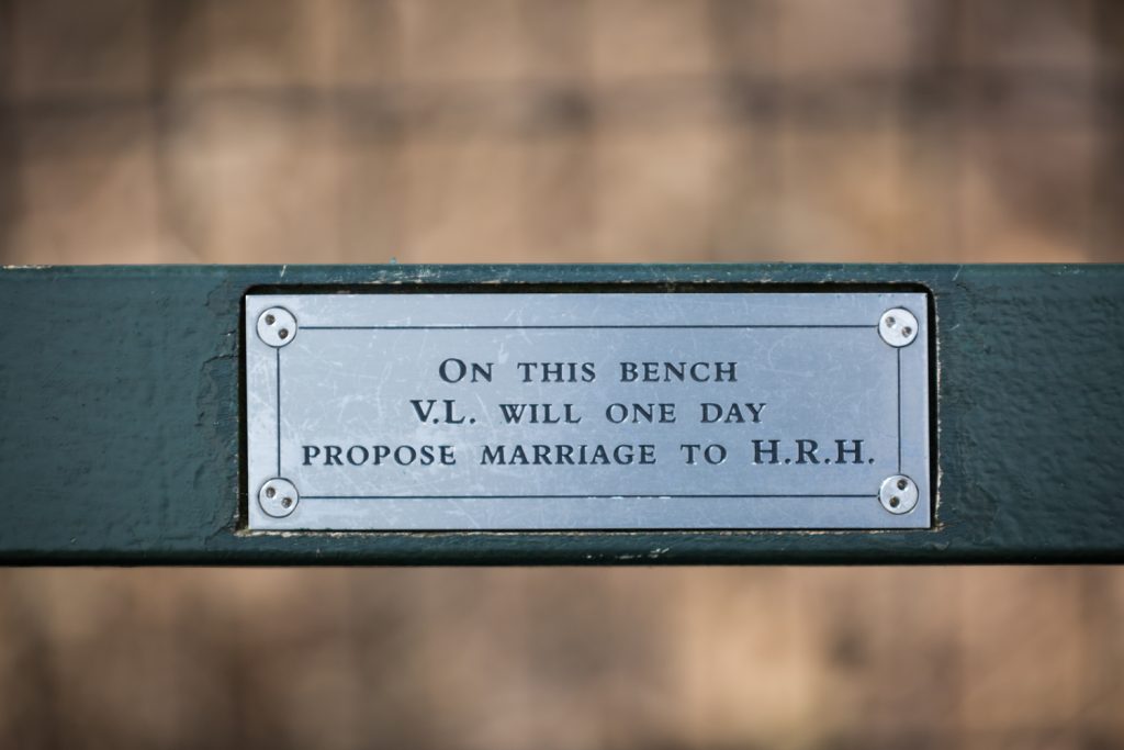 Close up on Central Park bench sign