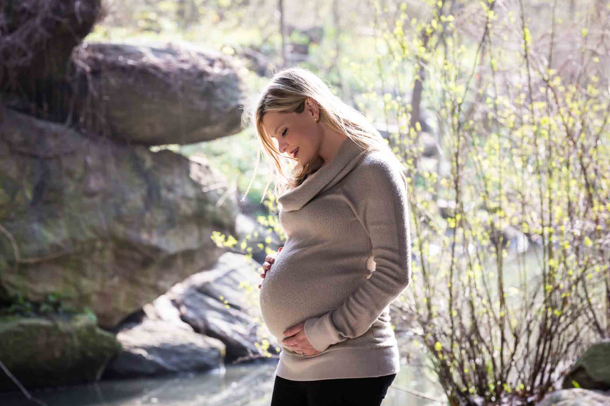 Maternity portrait in park for an article on the best family portrait poses