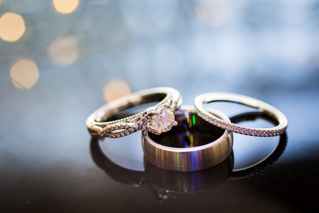 Engagement and wedding rings for an article on wedding photography timeline tips