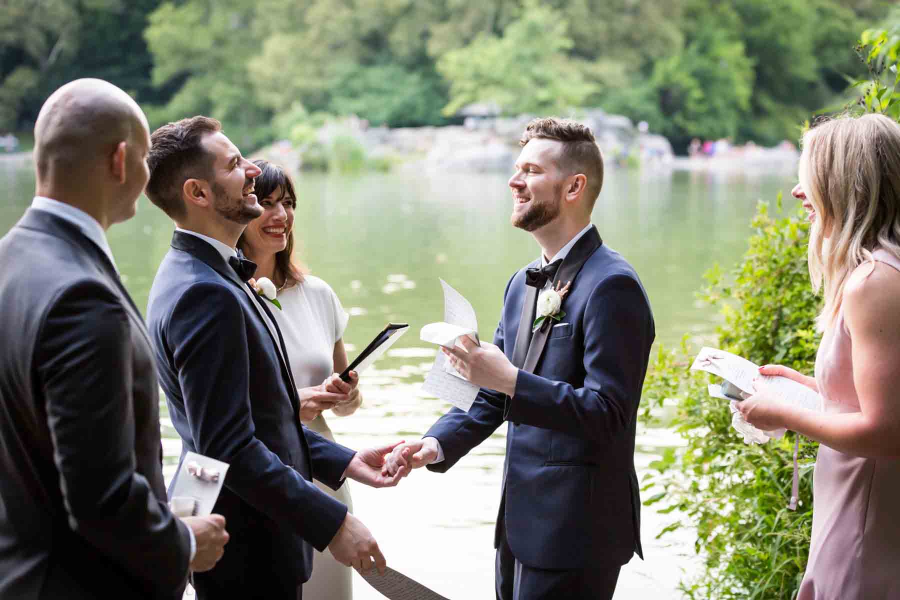 Grooms saying their vows for an article entitled, ‘Do you need a permit to get married in Central Park?’