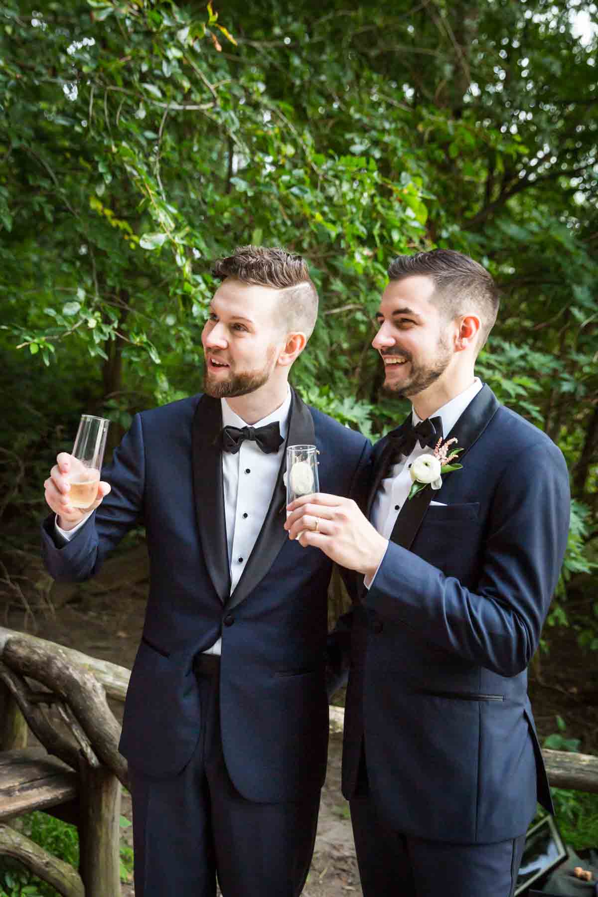 Two grooms giving toast for an article entitled, ‘Do you need a permit to get married in Central Park?’