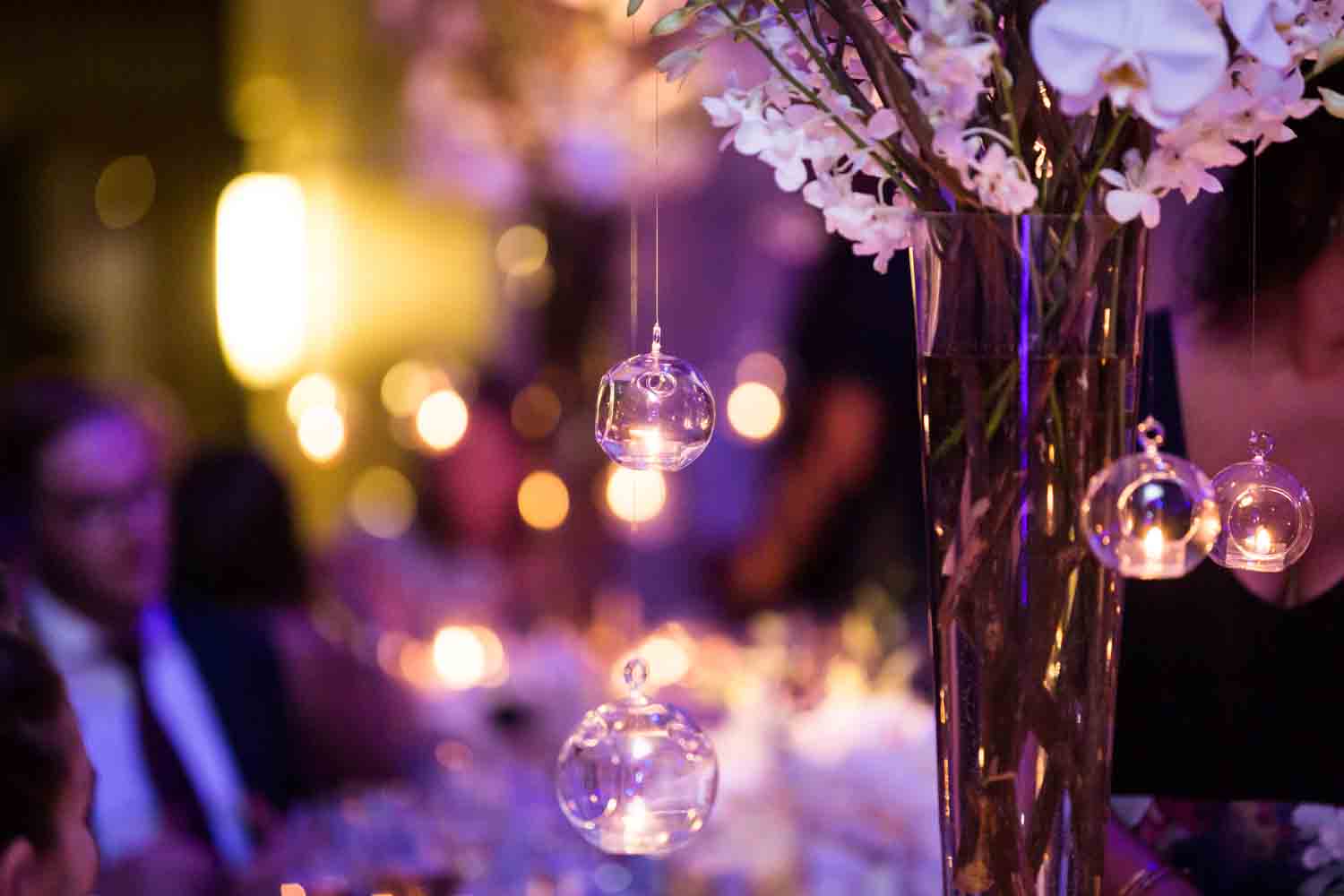 Hanging lights on centerpiece for an article on Bronx Zoo wedding venue updates