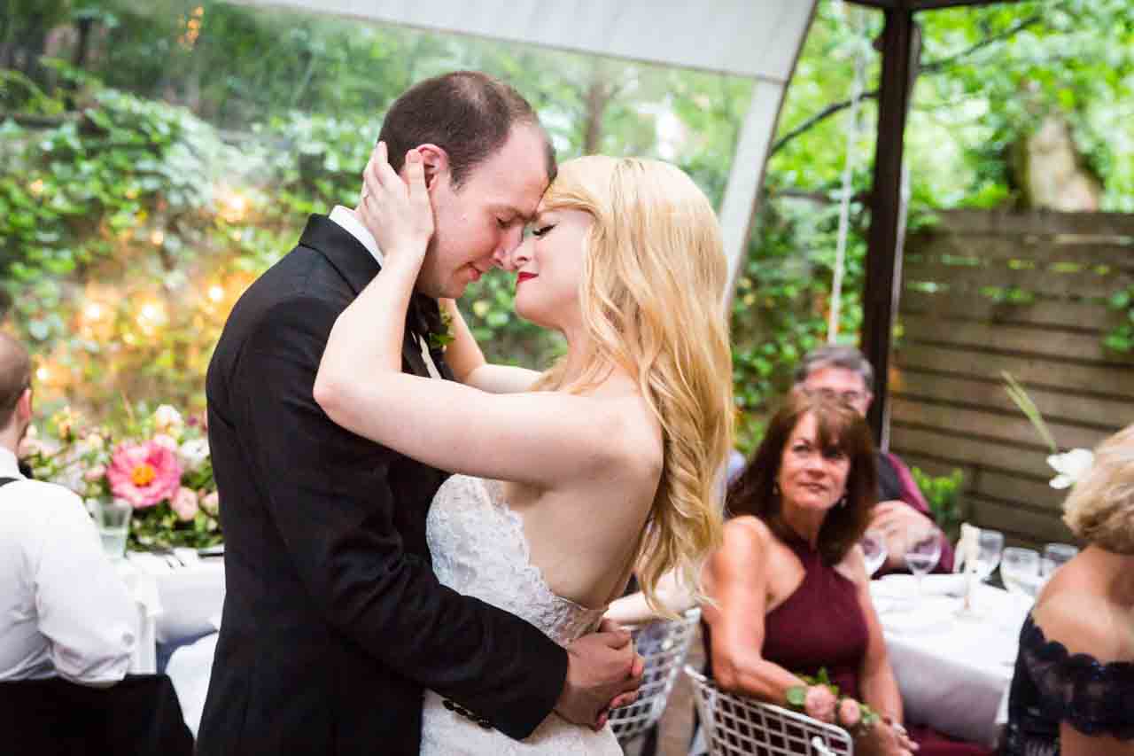 First dance of bride and groom at a Central Park Conservatory Garden wedding
