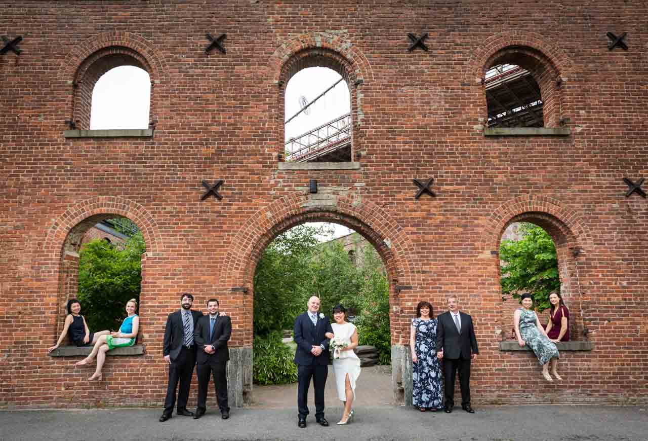 Family portrait at St. Ann's Warehouse after NYC City Hall wedding