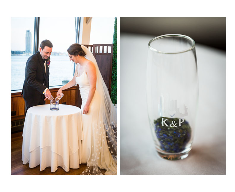 Bride and groom performing glass ceremony at a Water Club wedding