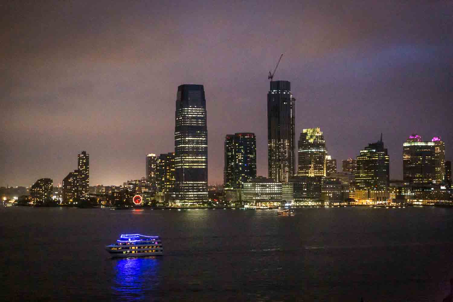 View of Hudson River waterfront at night