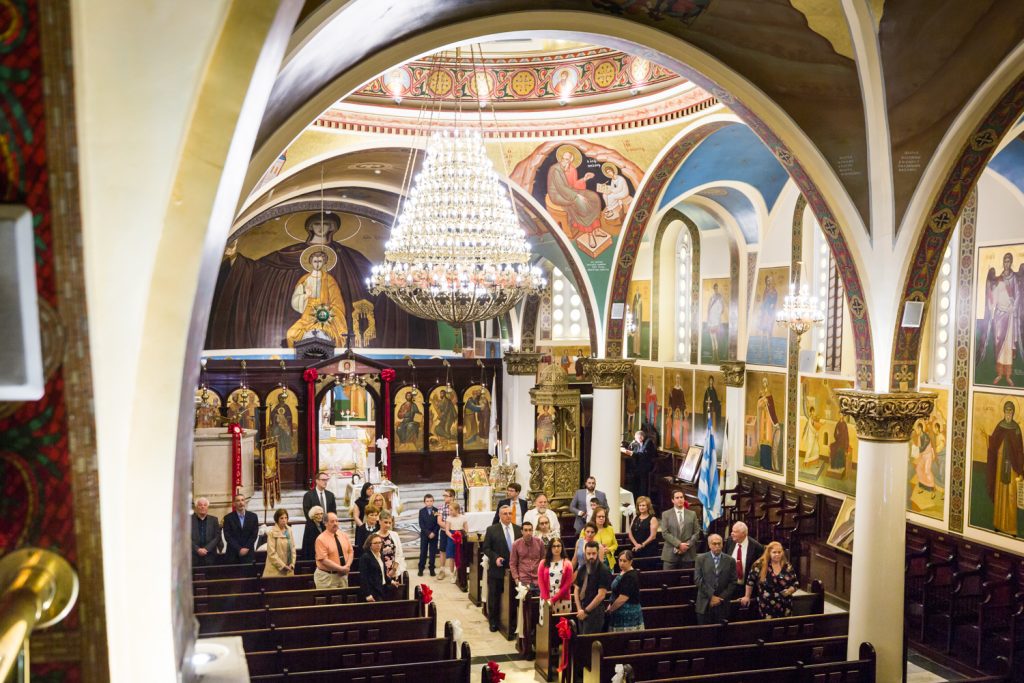 Wide angle shot of interior of Saints Helen and Constantine Greek Orthodox Cathedral of Brooklyn