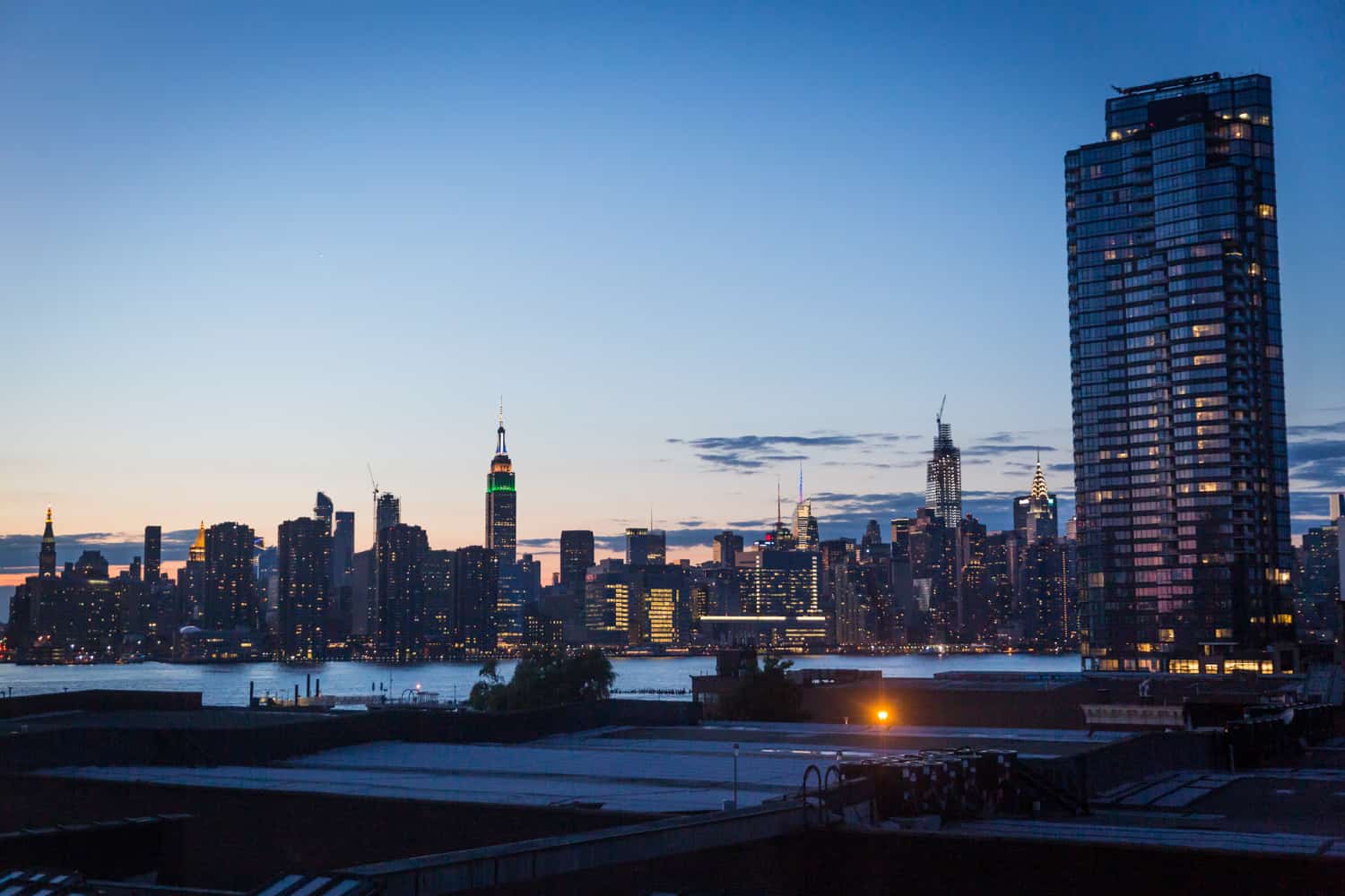 View of NYC skyline at dusk
