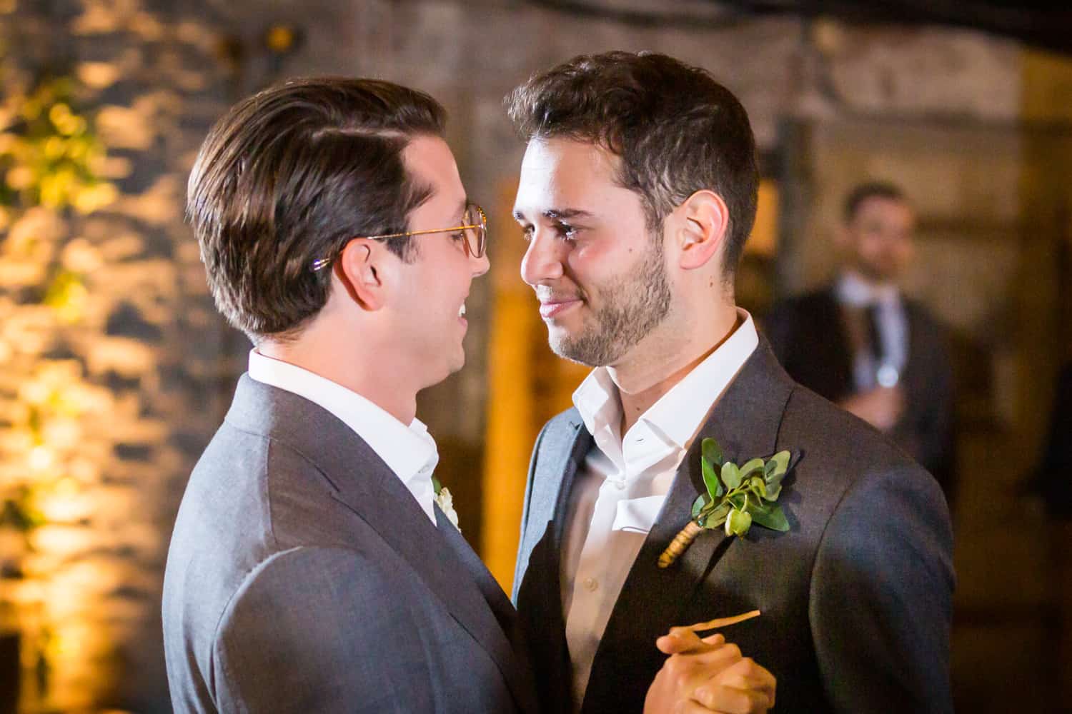 Greenpoint Loft wedding photos of two grooms during first dance
