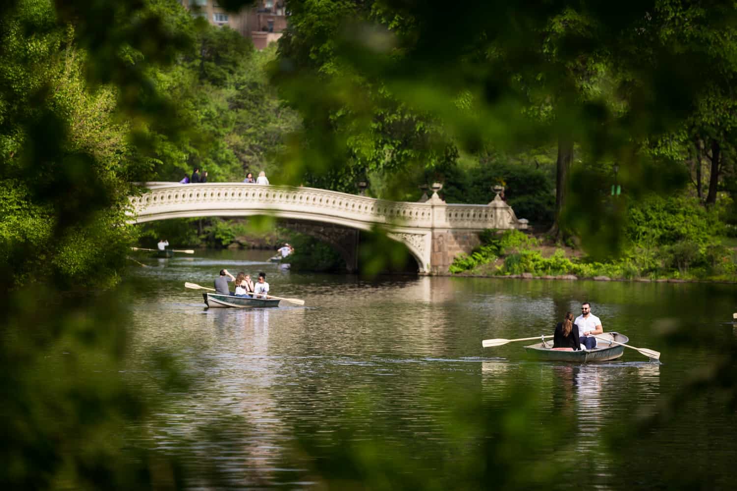 Boats in water at a surprise proposal on Central Park Lake