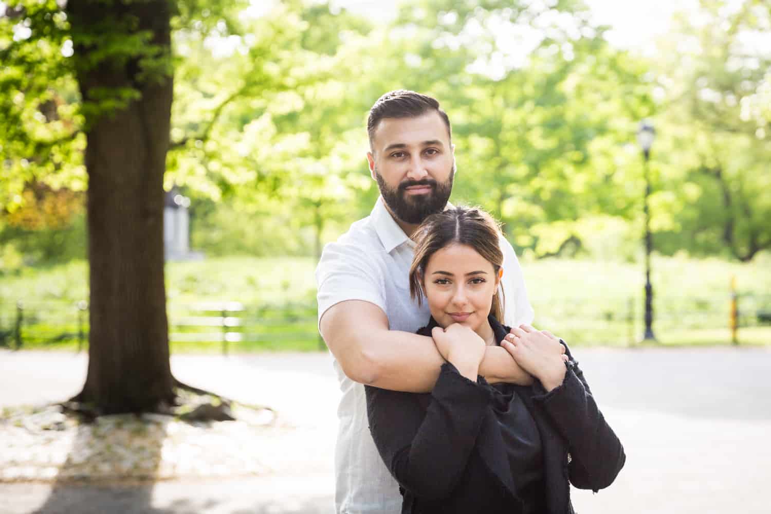 Couple hugging on the Mall in Central Park