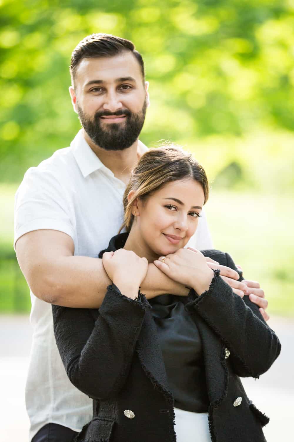 Couple hugging on the Mall in Central Park